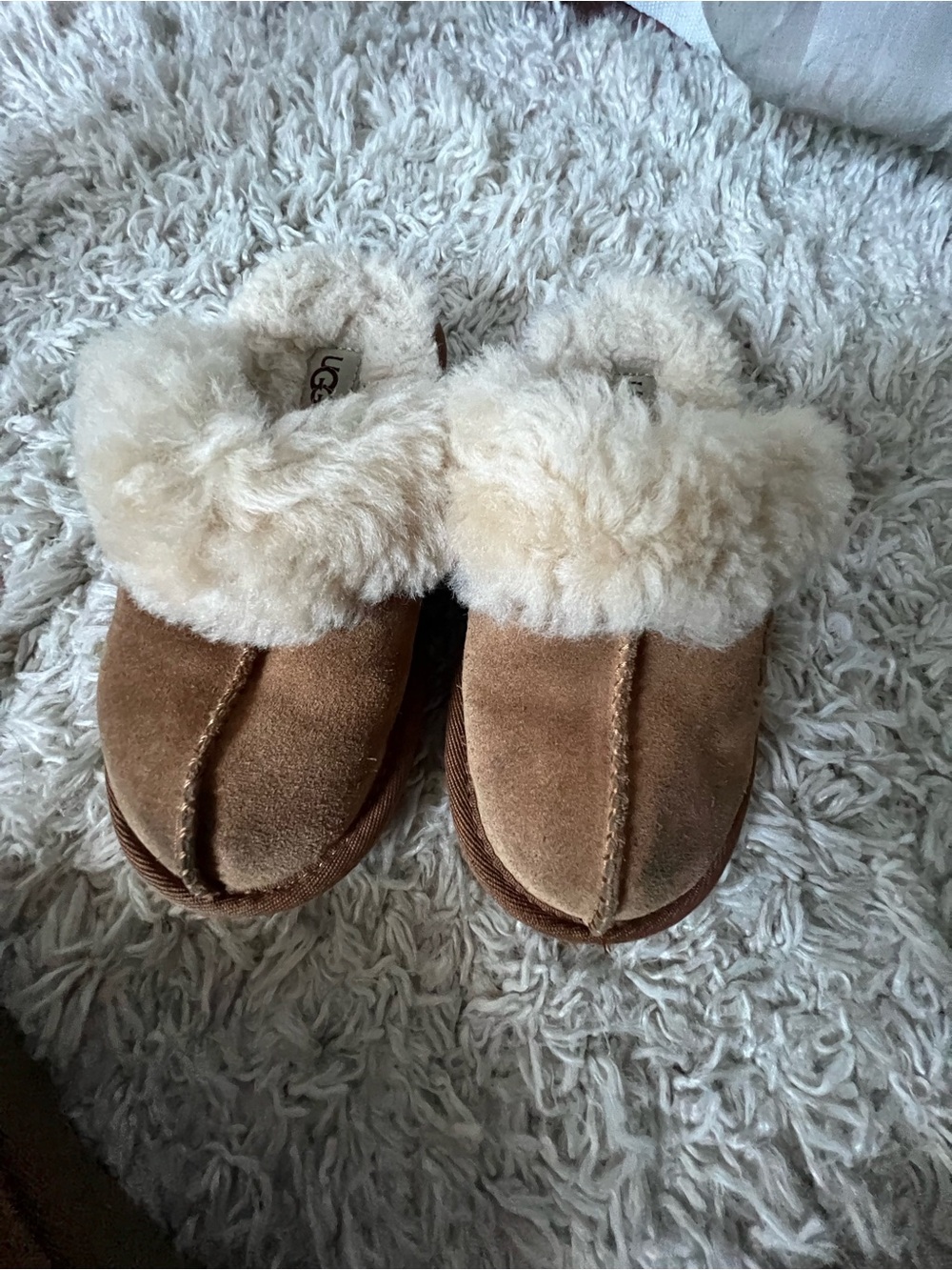 UGG Kids' Chestnut Suede Slipper with Shearling Collar